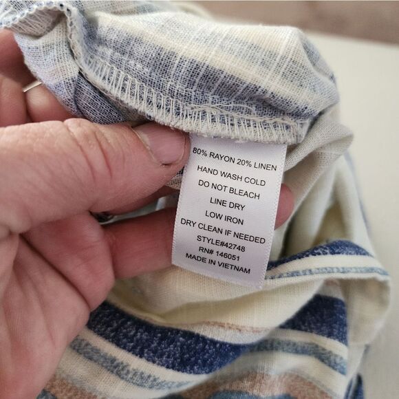 MONTEAU Women's Striped Button Front Sleeveless Jumpsuit Size Small linen - Picture 7 of 7